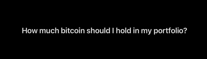 The image features a gray background with black text that reads "How much Bitcoin should I hold in my portfolio?" The question is posed as an open-ended statement, inviting viewers to think about their own personal financial situations and answer based on their preferences or circumstances.