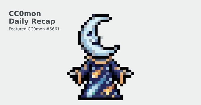 CC0mon Daily Recap featuring CC0mon #5661 — a pixel-art character wearing a blue wizard hat and robe.