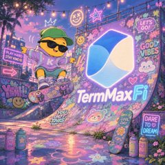 A colorful promotional graphic featuring the 'TermMaxFi' logo, a cartoon frog character wearing sunglasses, and vibrant graffiti-style street art in the background.