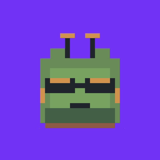 A pixel art image of a green blocky character with sunglasses against a purple background, stylized as a crypto/NFT project logo. The image complements the post promoting an NFT collection called "ink" on OpenSea, serving as the mascot or branding for the mint event.