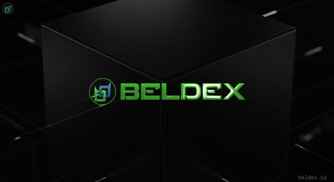 A 3D black cube displays the green BELDEX logo on its face with 'beldex.io' written in the bottom right corner against a dark background.