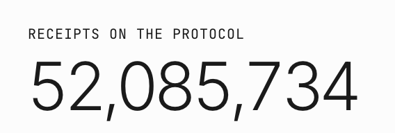 Receipts on the protocol showing the number 52,085,734.