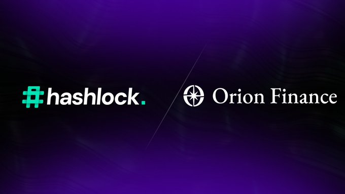 A purple graphic displays the logos for 'hashlock.' and 'Orion Finance' side by side.