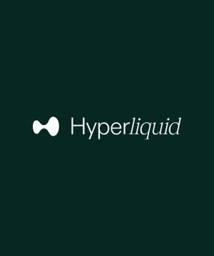 Logo for Hyperliquid displayed in white text and icon on a dark teal background.