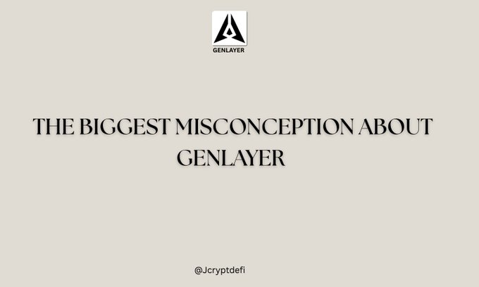 A title card with cream background displaying the GenLayer logo and the text 'THE BIGGEST MISCONCEPTION ABOUT GENLAYER' with credit '@Jcryptdefi' at the bottom.