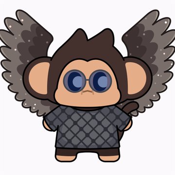 A cartoon sticker of a cute winged monkey-like creature wearing gray scale armor and large round goggles.