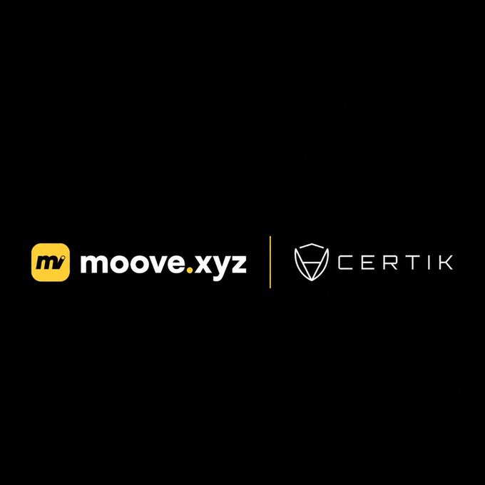 A black background showing the logos for 'moove.xyz' and 'CERTIK' separated by a vertical line.