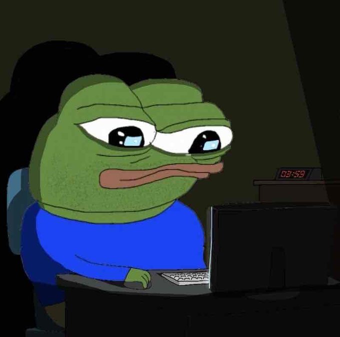 The image features a cartoon frog sitting at a desk with a computer monitor, keyboard, and mouse. The frog appears to be looking down or staring into the distance while using the computer. The caption below the image reads "no one is coming to save you you have to save yourself". This message seems to be related to the post about the frog's situation in the dark room.