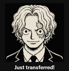 A black and white anime-style illustration of a young man with wavy hair and a confident smirk, with the text 'Just transferred!' at the bottom.