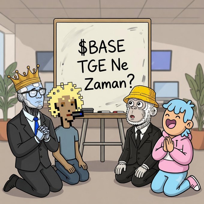 The image features a cartoon scene with four people, including two children and two adults, sitting around a whiteboard that says "Base TGE Ne?" The group appears to be engaged in a discussion or brainstorming session related to base ten counting. One of the characters is wearing a crown, which adds a sense of importance to their conversation.