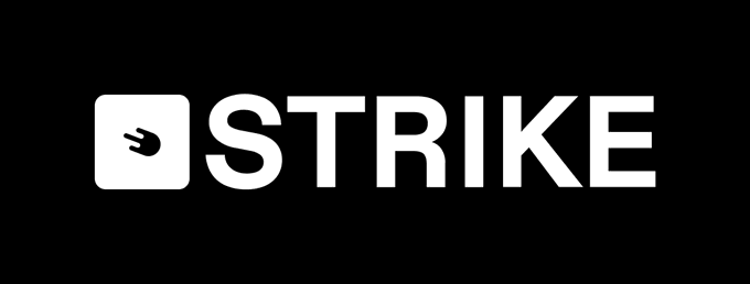 The image displays the white "STRIKE" logo on a black background, featuring a rounded icon with a stylized symbol to the left of the bold brand name. The logo visually reinforces the announcement of joining Strike to lead the company's private wealth division.