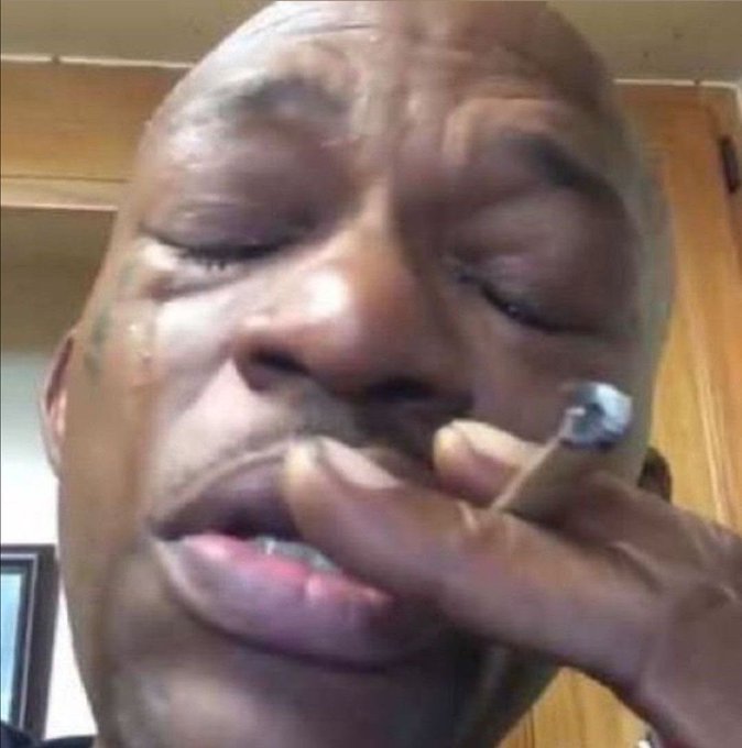 A man with a calm, relaxed expression smokes a cigar, eyes nearly closed in apparent satisfaction. The image pairs with the "gm gang" post to convey a chill, celebratory mood, suggesting he's enjoying the fruits of the 10k tip distribution.