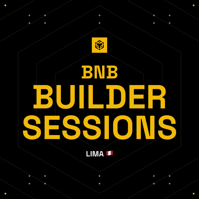 A black and yellow graphic poster reading 'BNB BUILDER SESSIONS LIMA' with a Peruvian flag icon.