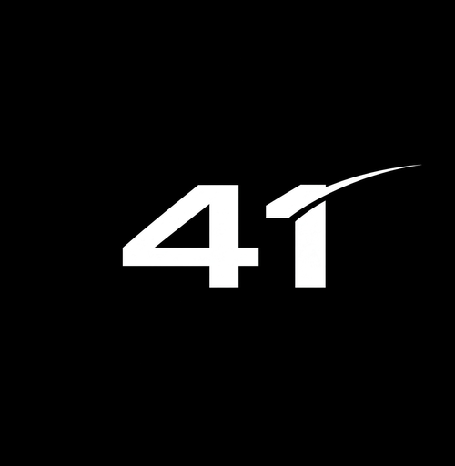 A simple black and white logo displaying the number '41' with a swoosh element extending from the number, possibly a brand or organization logo.