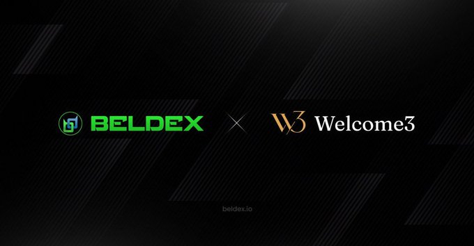 A dark promotional banner displays a partnership between "BELDEX" and "W3 Welcome3" with the website "beldex.io" at the bottom.