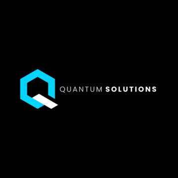 A logo for 'QUANTUM SOLUTIONS' featuring a teal and white geometric 'Q' design on a black background.