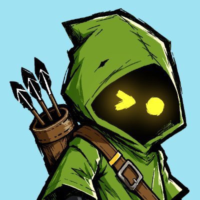 A hooded archer character in green with glowing yellow eyes holds a quiver of arrows, evoking a stealthy and ready-for-action vibe that fits the announcement of GTD (Guaranteed) and FCFS (First Come, First Served) mint spots for the upcoming Hooja NFT drop on Unvault.