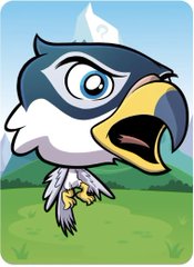 A cartoon bald eagle with its beak open mid-call stands on a grassy field with snow-capped mountains in the background. The bird appears startled or excited, fitting the lively tone of a Twitter Space announcement about discussing a "pose swap" with limited time remaining.