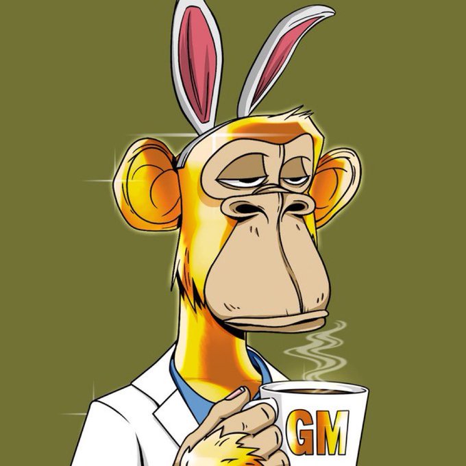 The image features an anthropomorphized cartoon monkey holding a cup of coffee, dressed as a doctor or nurse with a stethoscope around his neck. The background appears to be green, which could be a color from the artist's palette or a specific element in the scene. The caption at the bottom of the image reads "Can sell my bags and still come up with a decent house somewhere in the world I hold Im a collector til I die Simple @BoredApeYC".