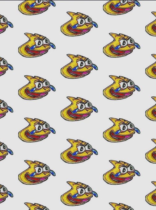 A repeating pattern of yellow cartoon hats with faces, smiling expressions, and blue accents against a white background.