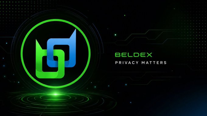 A promotional banner for "BELDEX" featuring a green circular logo with interlocking shapes on a dark background, with the tagline "PRIVACY MATTERS".