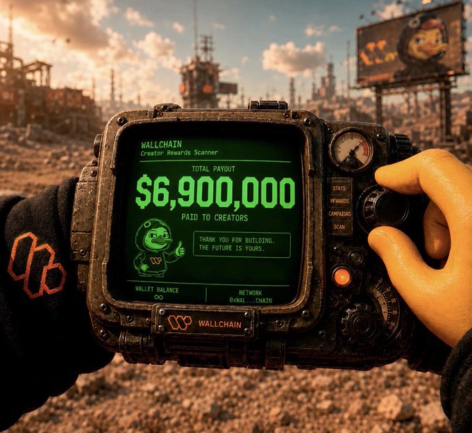The image features a person holding up an old, vintage Walkman with a large screen displaying the number "6,900,000". The person appears to be showing off this item as if they have won or achieved something significant. The text on the image reads "Wallchain has been very lucrative for people who heavily participated in the campaigns Number by next year?". This suggests that the Walkman and its associated content played a crucial role in generating substantial revenue, possibly due to high user engagement and interest in the campaigns.

The person holding up the Walkman is wearing a black jacket, which contrasts with the vintage appearance of the device. The image captures the viewer's attention by combining elements from both the past (the Walkman) and the present (the post about the $6,900,000).
