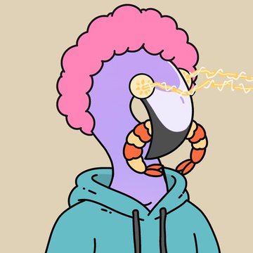 A cartoon illustration of a purple-skinned character with pink curly hair wearing a teal hoodie, with yellow lightning-like energy emanating from their head.