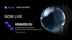 The image displays a TSAI (Titanium Acquisition Investors) announcement stating "NOW LIVE — KRAKEN EU," confirming that the $TSAI token is now tradable on Kraken for European Union users under MiCA regulation, with a March 13 EU launch date noted. This directly visualizes the post's claim about EU/EEA access being a major unlock for institutional RWA infrastructure, highlighting how a seemingly routine listing headline represents significant regulatory milestone progress.