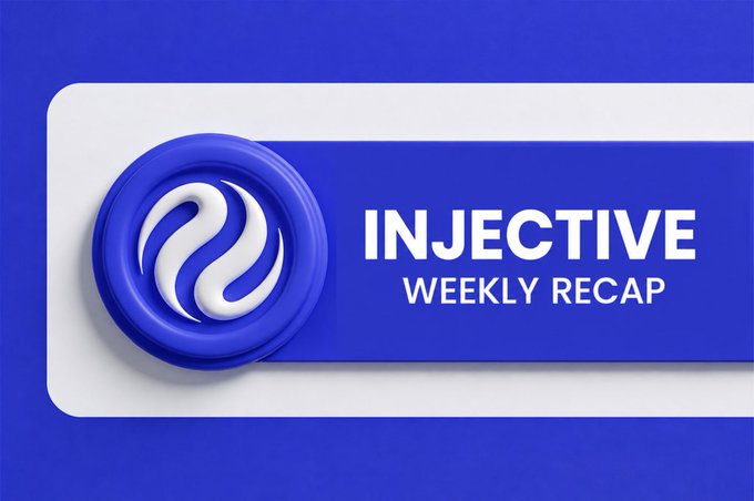 Injective Weekly Recap banner with the Injective logo (a blue circular emblem with a white wave design) on a blue background.