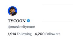 Social media profile for 'TYCOON' (@maskedtycoon) showing a verified account with a masked character avatar and 4,200 followers.