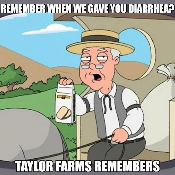 A meme featuring the cartoon character Mr. Burns from The Simpsons holding a milk carton, with text reading 'REMEMBER WHEN WE GAVE YOU DIARRHEA?' and 'TAYLOR FARMS REMEMBERS'.