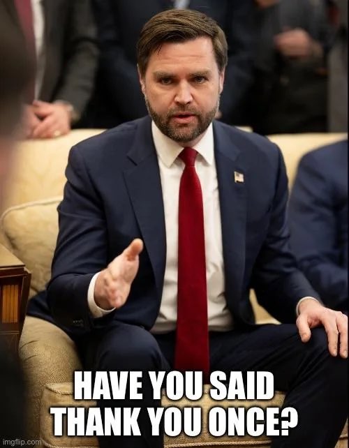 The image features a man sitting in a chair, wearing a suit and tie with his hand raised. The caption of the image reads "Have you said Thank you once?". This suggests that the man has been consistently buying Bitcoin for years, and he is now expressing gratitude towards him by asking if he has said thank you yet.