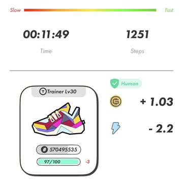 The image shows a screen with information about a trainer, specifically their pace and steps per minute (SPM). The clock displays the time as "11:49" and the total steps taken during the workout can be found at the bottom of the screen for two times, one being faster than the other.
