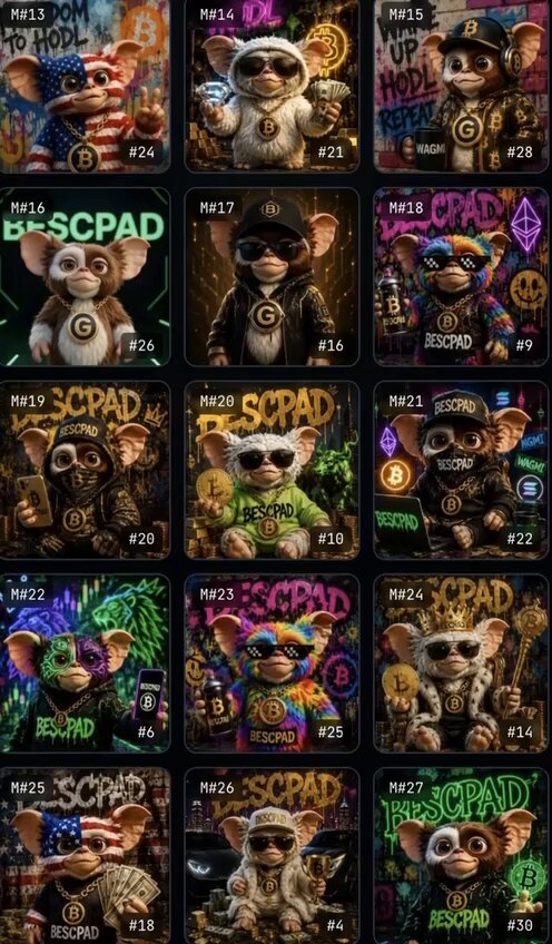 The image features a collection of 12 different Gizmo NFTs or digital art pieces, each with unique designs and colors. The Gizmo NFTs are displayed against a gray background, making them stand out prominently. The text "GIZMO keeps stacking wins. Featured in the latest crypto magazine reaching 700K+ readers worldwide. CEX listing is getting VERY close." highlights some of the notable features of these artworks. The post also mentions that only 3 Gizmo NFTs remain, which adds to the intrigue and allure of the collection.