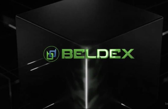 A dark, sleek 3D render featuring a black cube with the green logo and text 'BELDEX' displayed across its front.