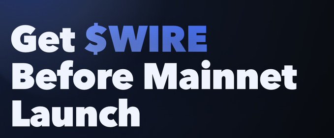 The image features bold white and light blue text on a dark background reading "Get $WIRE Before Mainnet Launch," promoting the Wire Network token. It complements the post's message about Wire Network's unconventional strategy of building liquidity through an LCO (Liquidity Community Offering) before launching their mainnet, encouraging early acquisition of the $WIRE token ahead of this milestone.