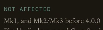 The image shows text reading "NOT AFFECTED — Mk1, and Mk2/Mk3 before 4.0.0," appearing to be from a list of Coldcard firmware versions not impacted by the Trezor-related security issue referenced in the accompanying post.