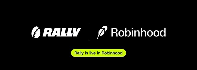 The image displays the white "RALLY" and "Robinhood" logos side-by-side on a black background, with a green-highlighted banner reading "Rally is live in Robinhood" beneath them. This visual announcement aligns with the post celebrating Rally's launch on Robinhood Chain, reinforcing the partnership news that contextualizes the discussion of @bankrbot's capabilities.