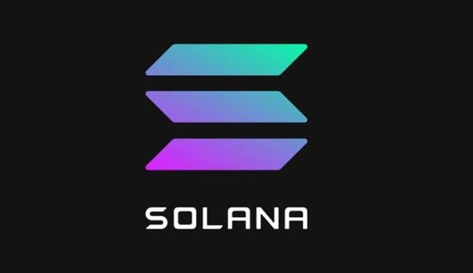 The Solana cryptocurrency logo is displayed in green, purple, and pink gradient colors on a black background.