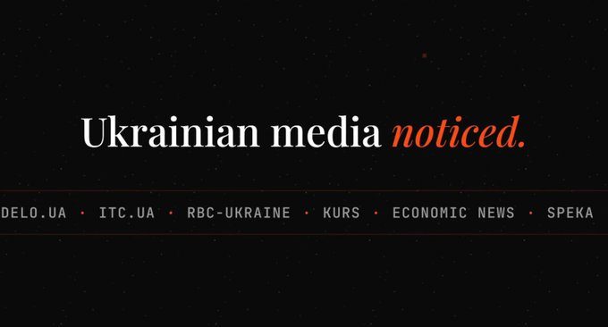The image features a dark background with the bold text "Ukrainian media *noticed.*" displayed prominently, highlighting media outlets such as DELO.UA, ITC.UA, RBC-UKRAINE, KURS, ECONOMIC NEWS, and SPEKA listed below. It serves as a credibility badge, suggesting that Sl8 has gained recognition among reputable Ukrainian news sources, though the connection to the post about Ukraine Independence Day and weekly compounding rewards is unclear.
