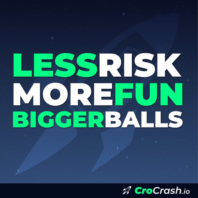 A promotional graphic with text 'LESSRISK MOREFUN BIGGERBALLS' in green and white, with 'CroCrash.io' logo at the bottom right.