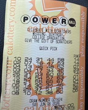 The image features a Powerball ticket that has been scratched out of its original packaging. The ticket is now lying flat, with the scratch clearly visible. The text on the ticket reads "Powerball Lottery", indicating that someone has won the Powerball Lottery and is sharing their winnings with others through social media.

The post about the Powerball Lottery winner includes a photo of the scratched-out ticket, which serves as an eye-catching visual element to grab the attention of viewers. The text in the image encourages people who see it to "Let's hope we can all eat". This message is likely meant to convey a sense of community and support for the lottery winner, suggesting that they want everyone to benefit from their win.