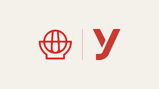 A minimalist red and white logo featuring a stylized bowl or rice cooker icon separated by a vertical line from the letter 'Y'.