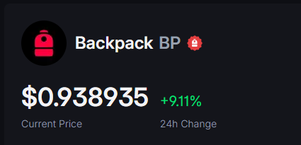 A price display for Backpack (BP) token showing a current price of $0.938935 with a +9.11% change over 24 hours.