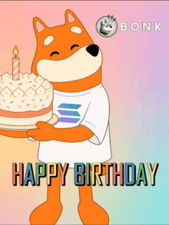 The image features a cartoon dog wearing an orange shirt, holding a birthday cake with a lit candle on top of it. The background of the image has a gradient color scheme transitioning from pink at the bottom to purple at the top. The caption "Happy Birthday" is written in white text above and below the image, indicating that this is a birthday celebration for the dog.