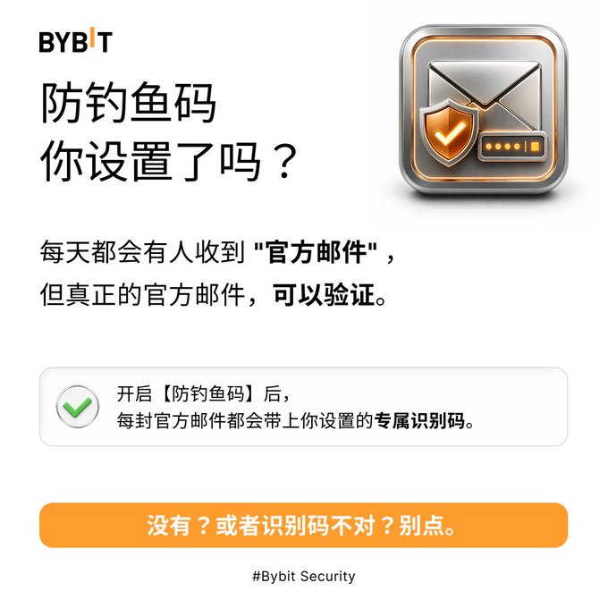 A Bybit security advertisement in Chinese promoting their anti-phishing code feature, asking 'Have you set up your anti-phishing code?' with instructions on verifying official emails.