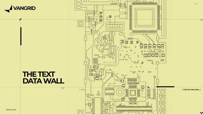 A yellow graphic with circuit board patterns features the text 'VANGRID', 'THE TEXT DATA WALL', and '// THE TEXT DATA WALL //'.