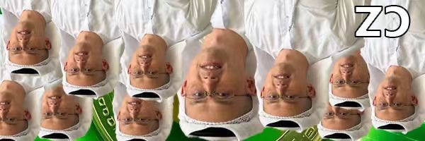 The image shows a repeating, distorted mirrored pattern of a person's face wearing glasses, with the ticker "$ZC" displayed in the upper right corner. This surreal visual mirrors the chaotic, viral meme aesthetic that aligns with the post's playful endorsement of the $ZC token within the BNB ecosystem.