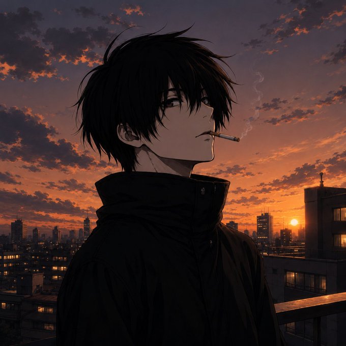 The image features a young man with spiky hair, dressed in black clothing, smoking a cigarette while looking off into the distance. He appears to be lost in thought as he gazes at the sunset. The background of the image shows buildings under a cloudy sky, suggesting an urban setting or cityscape. The post about Web3 and its future projects is related to this scene because it highlights how people are still working on building the infrastructure for the adoption of new technologies like cryptocurrencies, which could potentially shape the future of finance and commerce.