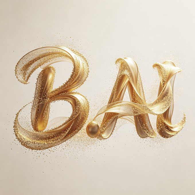 The image displays the letters "BAI" rendered in an elegant, flowing gold calligraphy style with sparkling particles scattered around, visually reinforcing the post's message about "B.AI" building financial infrastructure for the AI agent era. The luxurious golden design conveys premium quality and innovation, matching the bold vision described in the accompanying text.